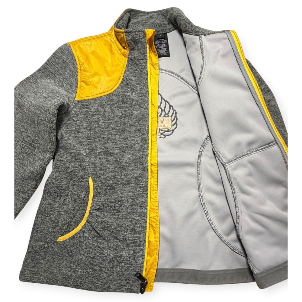Harley-Davidson Womens Gray Fleece Yellow Quilted Shoulder Zip Jacket Medium - Picture 5 of 8